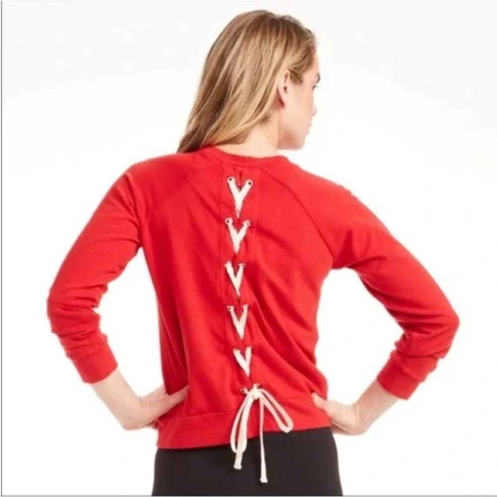 Monrow and Soul Cycle Red Crewneck Back Lace‎ Up Size XS